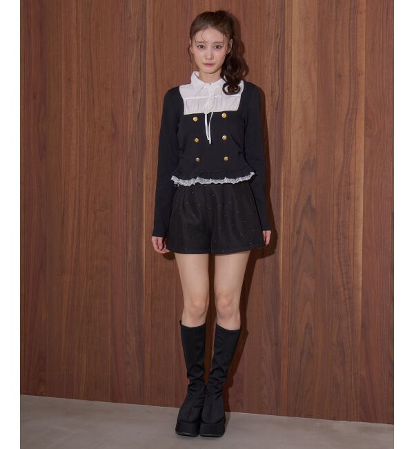  「ダブル釦シャツドッキングトップス」|Tシャツ・カットソー|