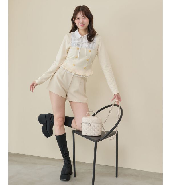  「ダブル釦シャツドッキングトップス」|Tシャツ・カットソー|