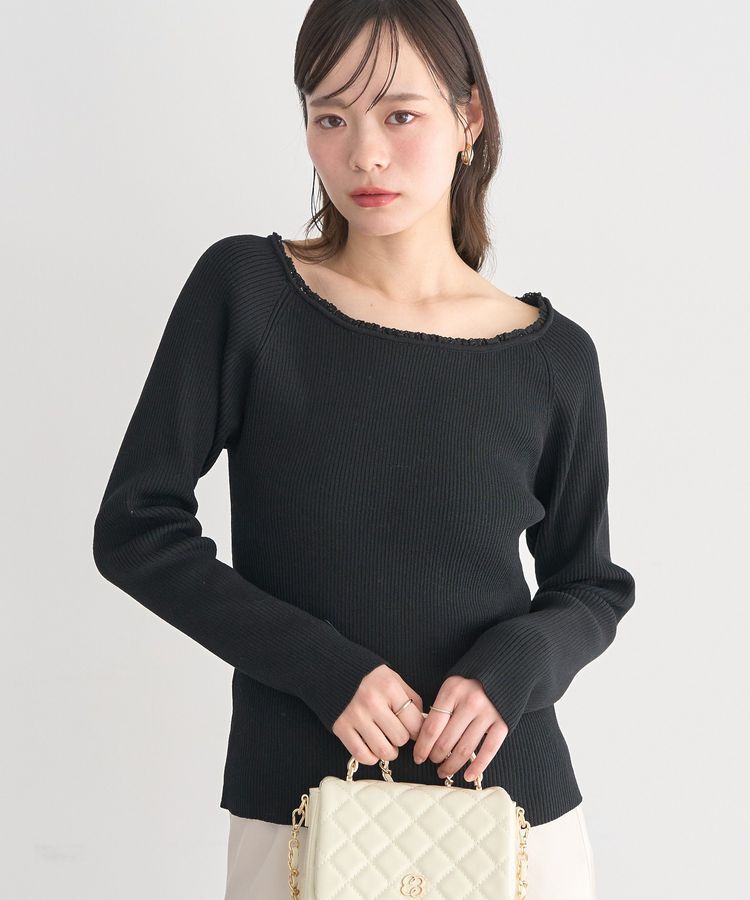 earth music&ecology「レーストリムリブニットプルオーバー」|ニット・セーター|Black