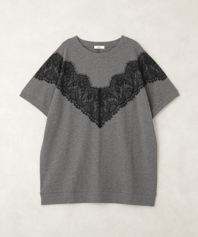 earth music&ecology「レース切替ドルマン裏毛プルオーバー」|スウェット・ジャージ|Dark Gray Mixture