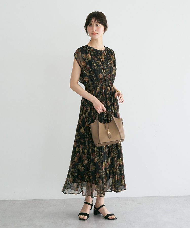 YECCA VECCA「シアー花柄プリーツワンピース」|ワンピース|
