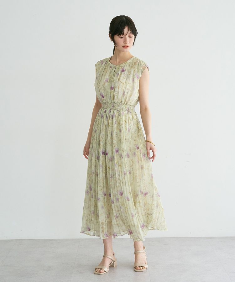 YECCA VECCA「シアー花柄プリーツワンピース」|ワンピース|