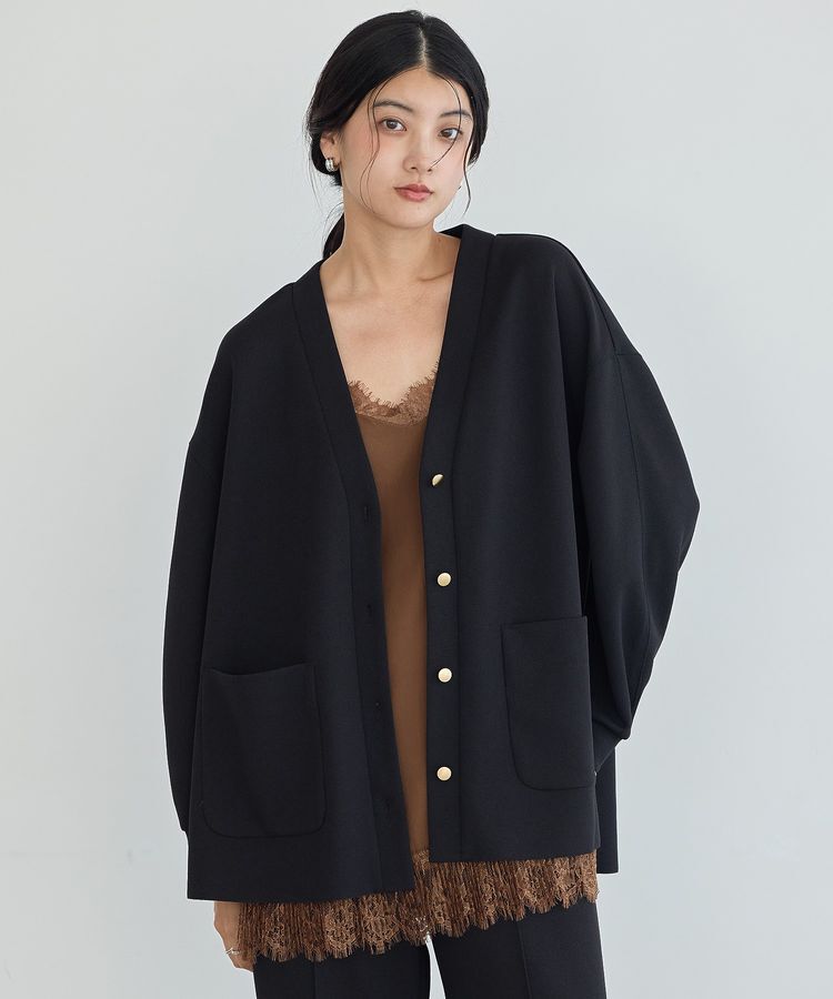 YECCA VECCA「金釦カットジョーゼットカーディガン」|カーディガン|Black