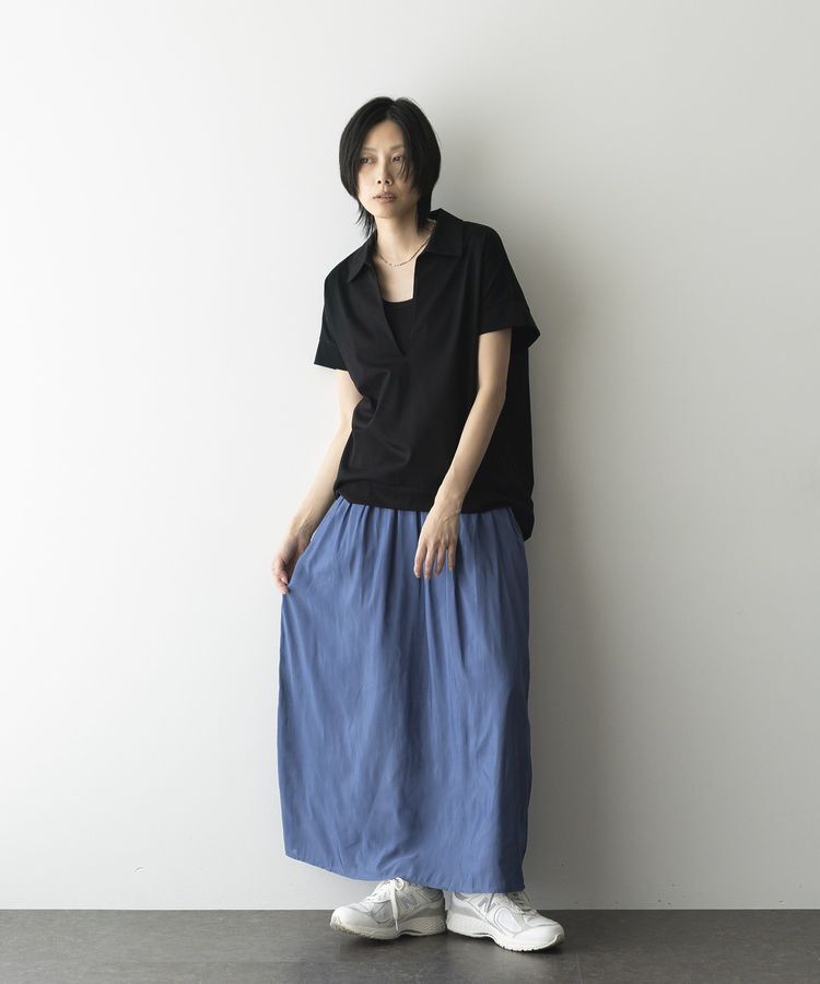 GARAGE OF GOOD CLOTHING「微光沢ギャザーロングスカート」|フレア|