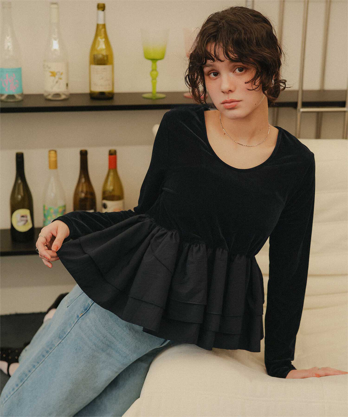 titivate「前後2wayシアーベロアドッキングペプラムトップス」|Tシャツ・カットソー|