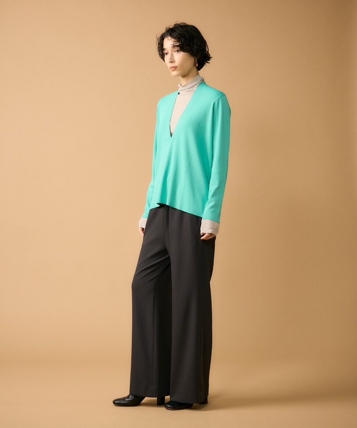 Le Souk「《大きいサイズ》Vネックニットプルオーバー」|ニット・セーター|