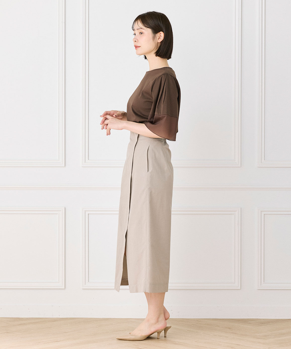 INED「《大きいサイズ》ラップ風ストレートシルエットスカート」|タイト|