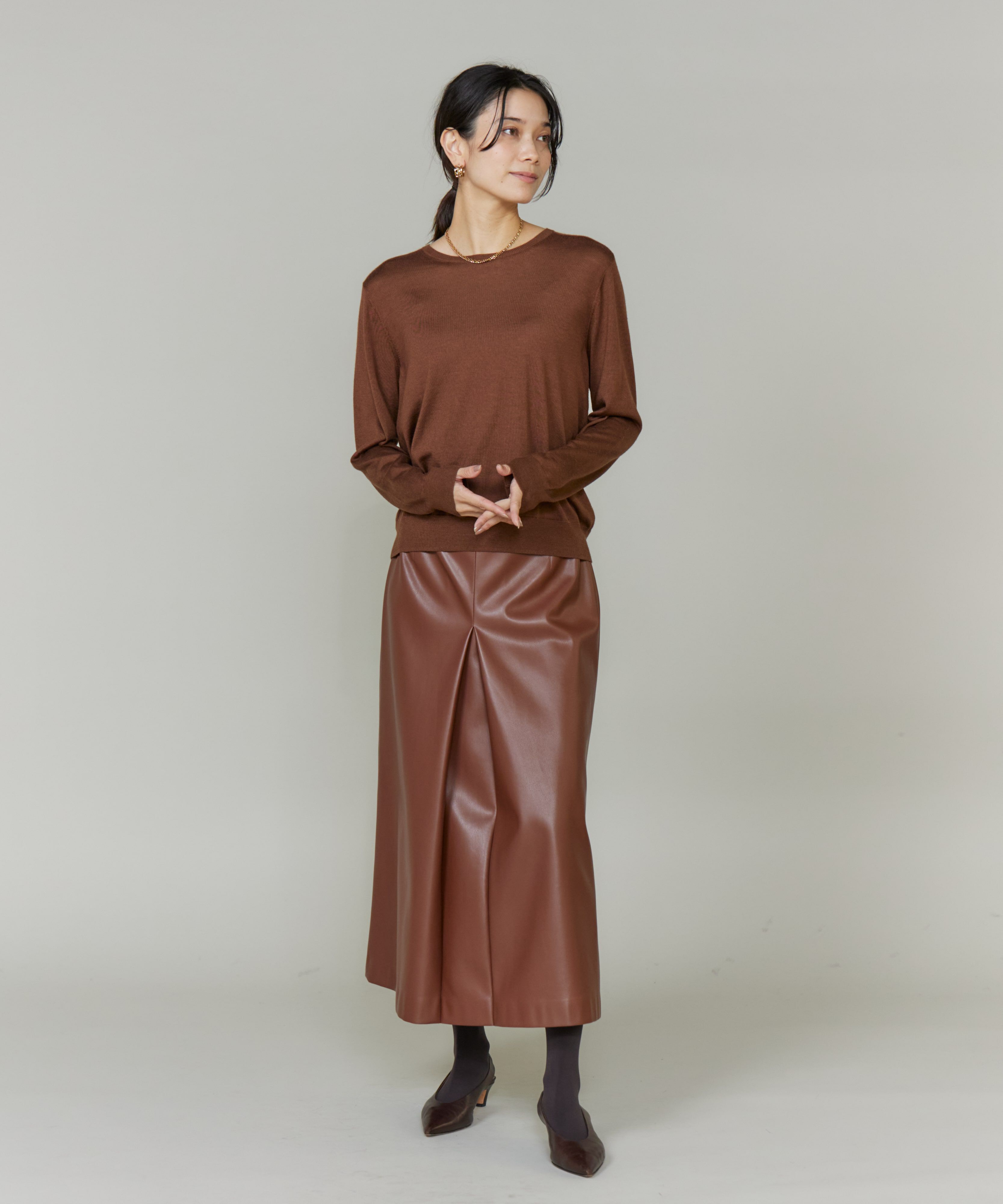 INED「《大きいサイズ》シルクカシミヤクルーネックニット《CONTESSA》」|ニット・セーター|