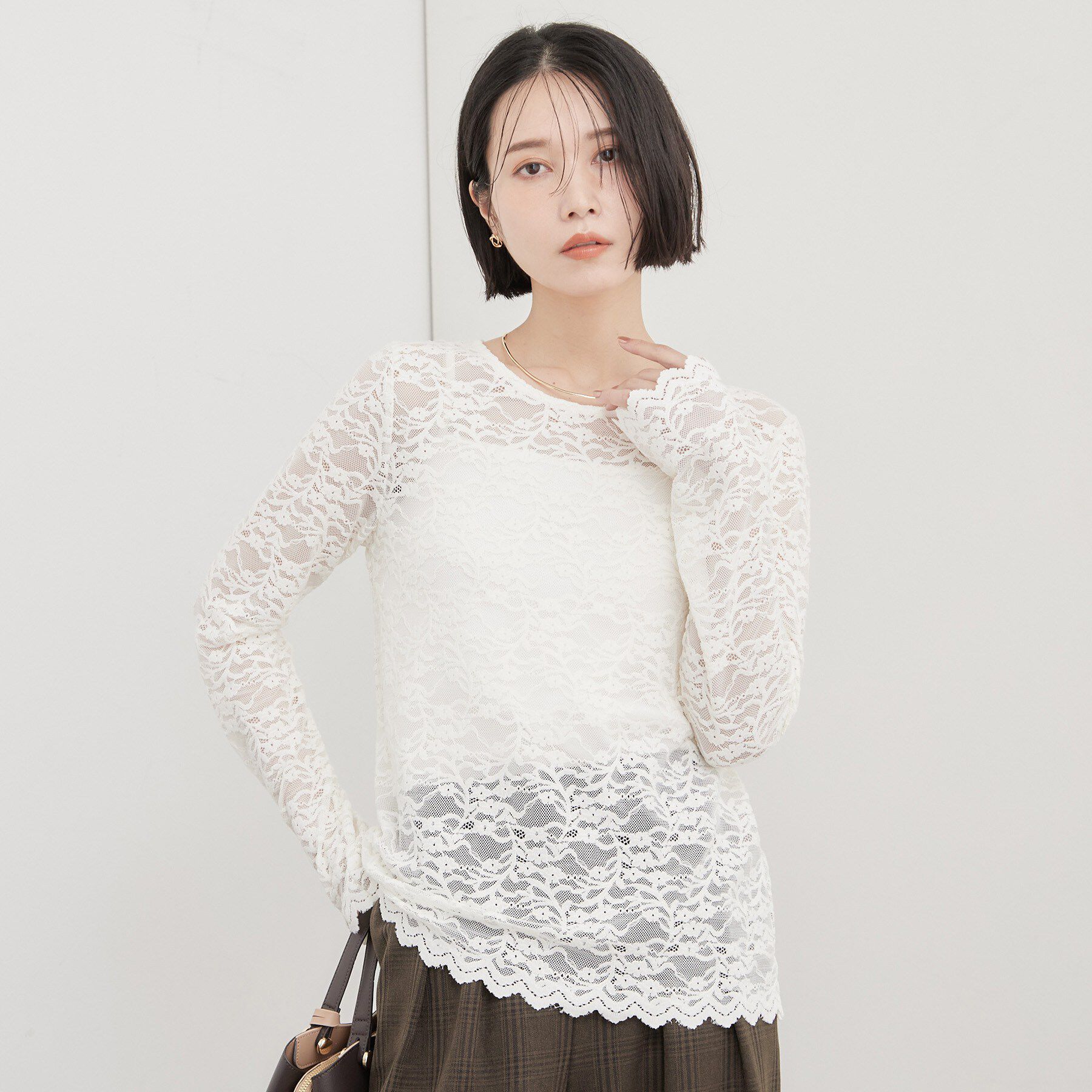 OPAQUE.CLIP「レースベロア トップス【洗濯機OK】」|Tシャツ・カットソー|