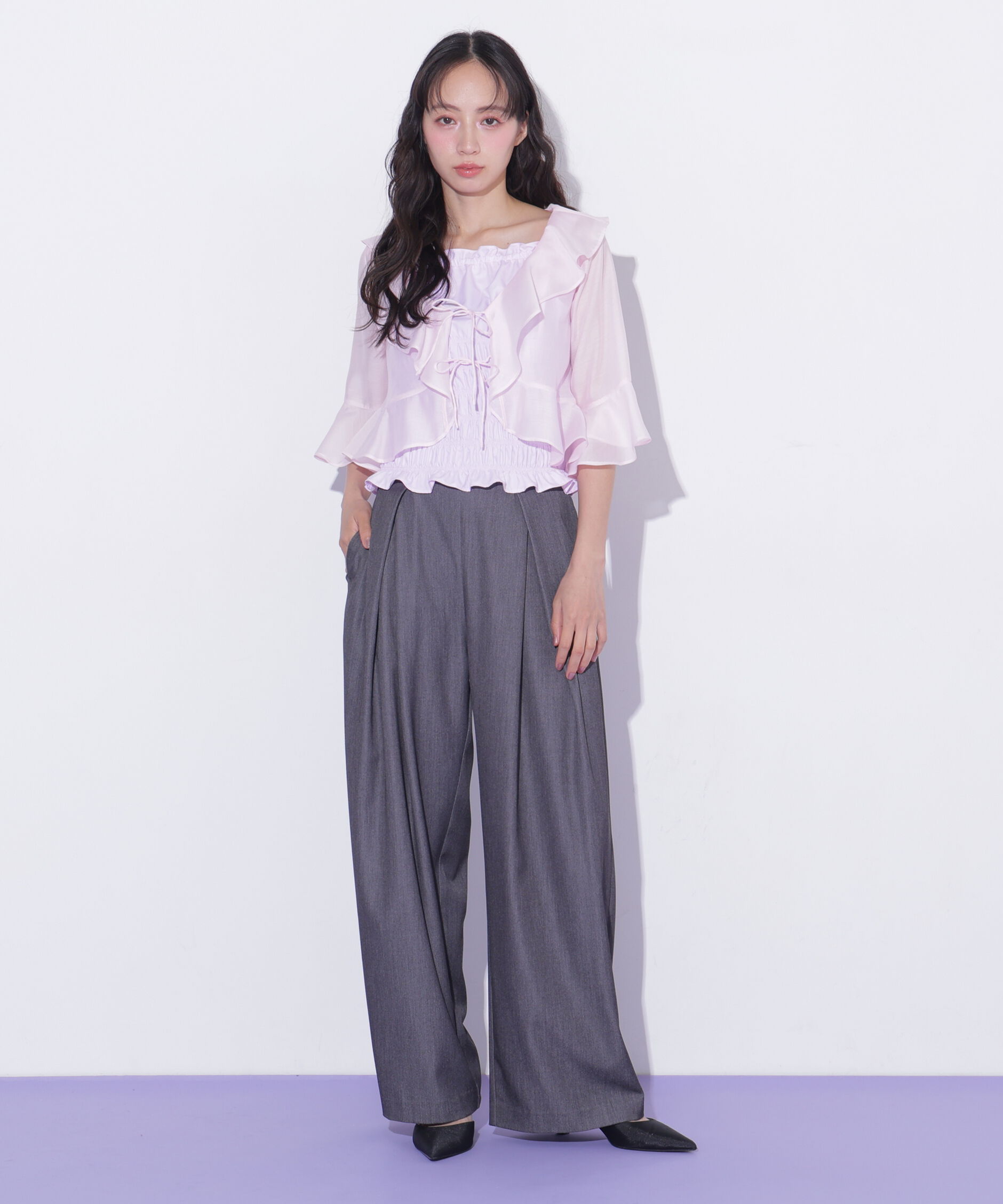  「合皮ベルト付ワイドパンツ」|その他|