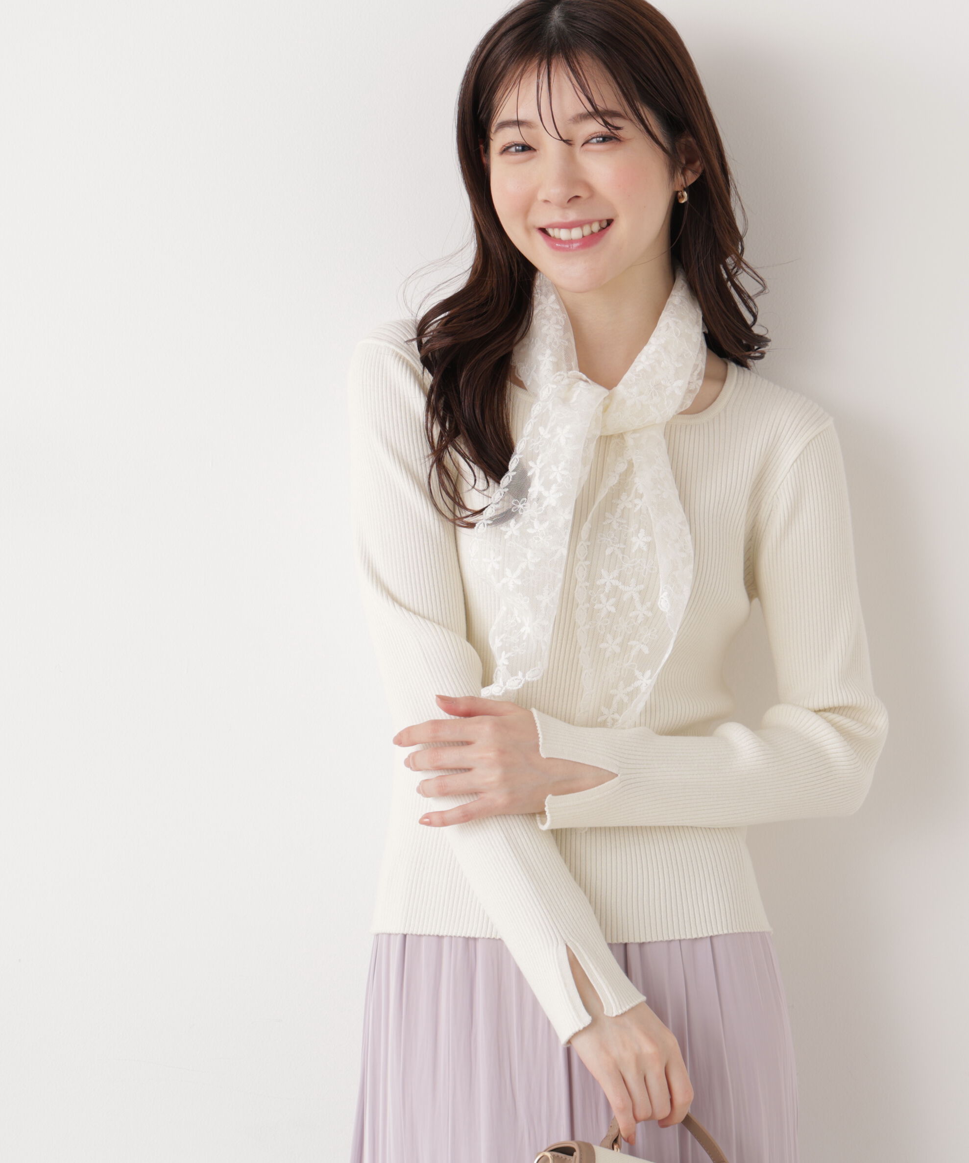 PROPORTION BODY DRESSING「《EDIT COLOGNE》レーススカーフ付きリブニット　26SS」|ニット・セーター|