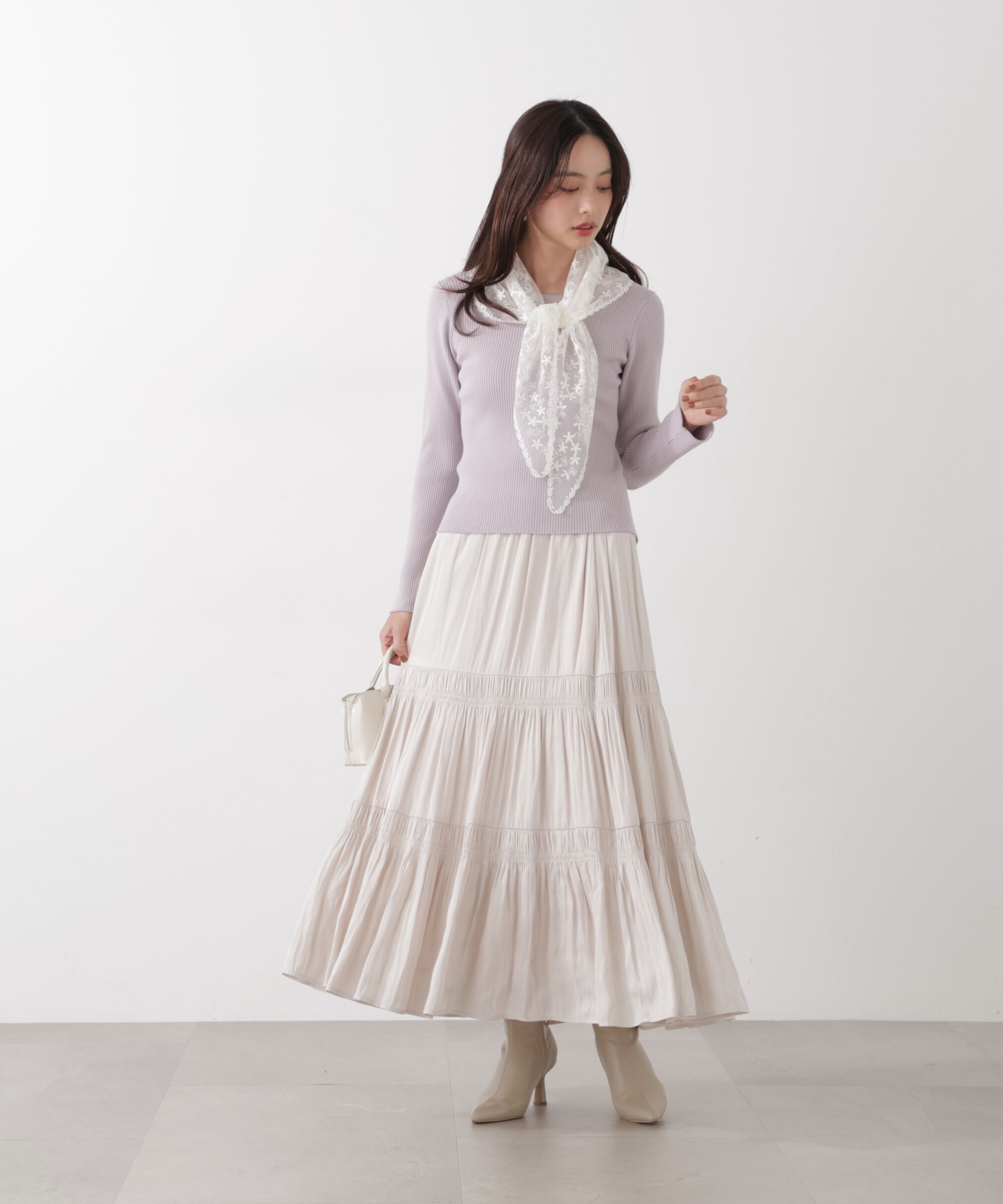 PROPORTION BODY DRESSING「《EDIT COLOGNE》レーススカーフ付きリブニット　26SS」|ニット・セーター|