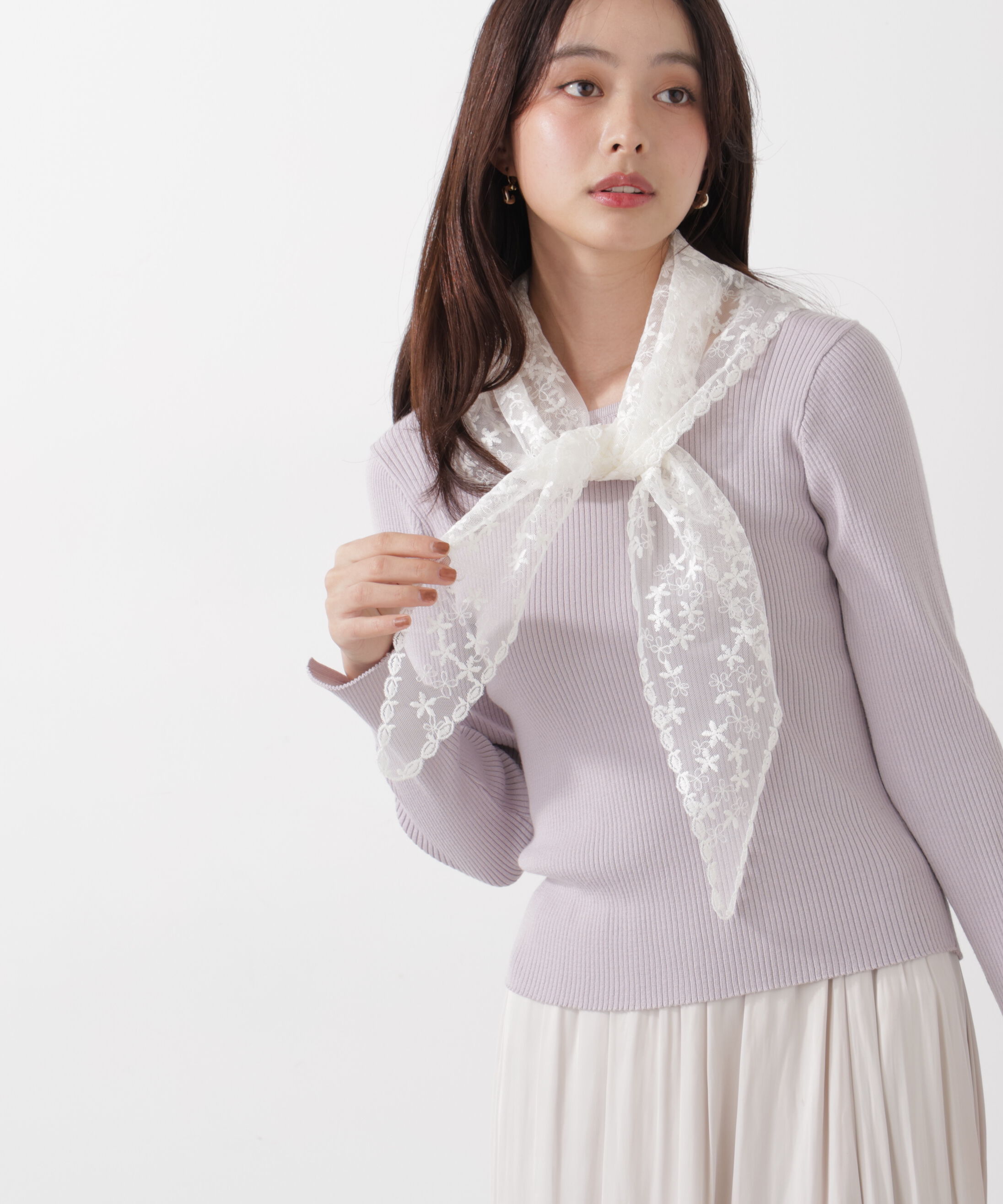 PROPORTION BODY DRESSING「《EDIT COLOGNE》レーススカーフ付きリブニット　26SS」|ニット・セーター|