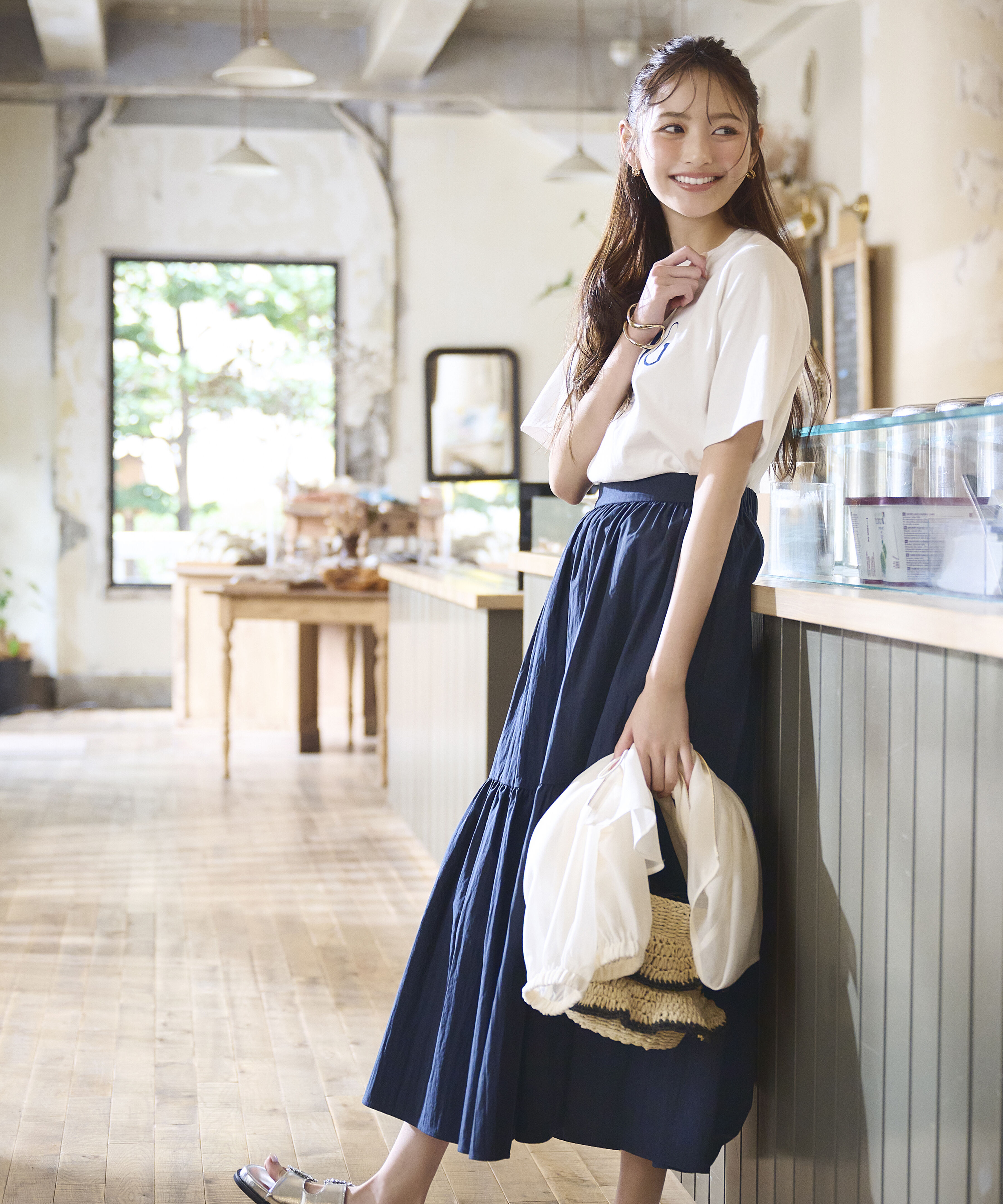 PROPORTION BODY DRESSING「タフタギャザースカート 26SS」|スカート|ネイビー