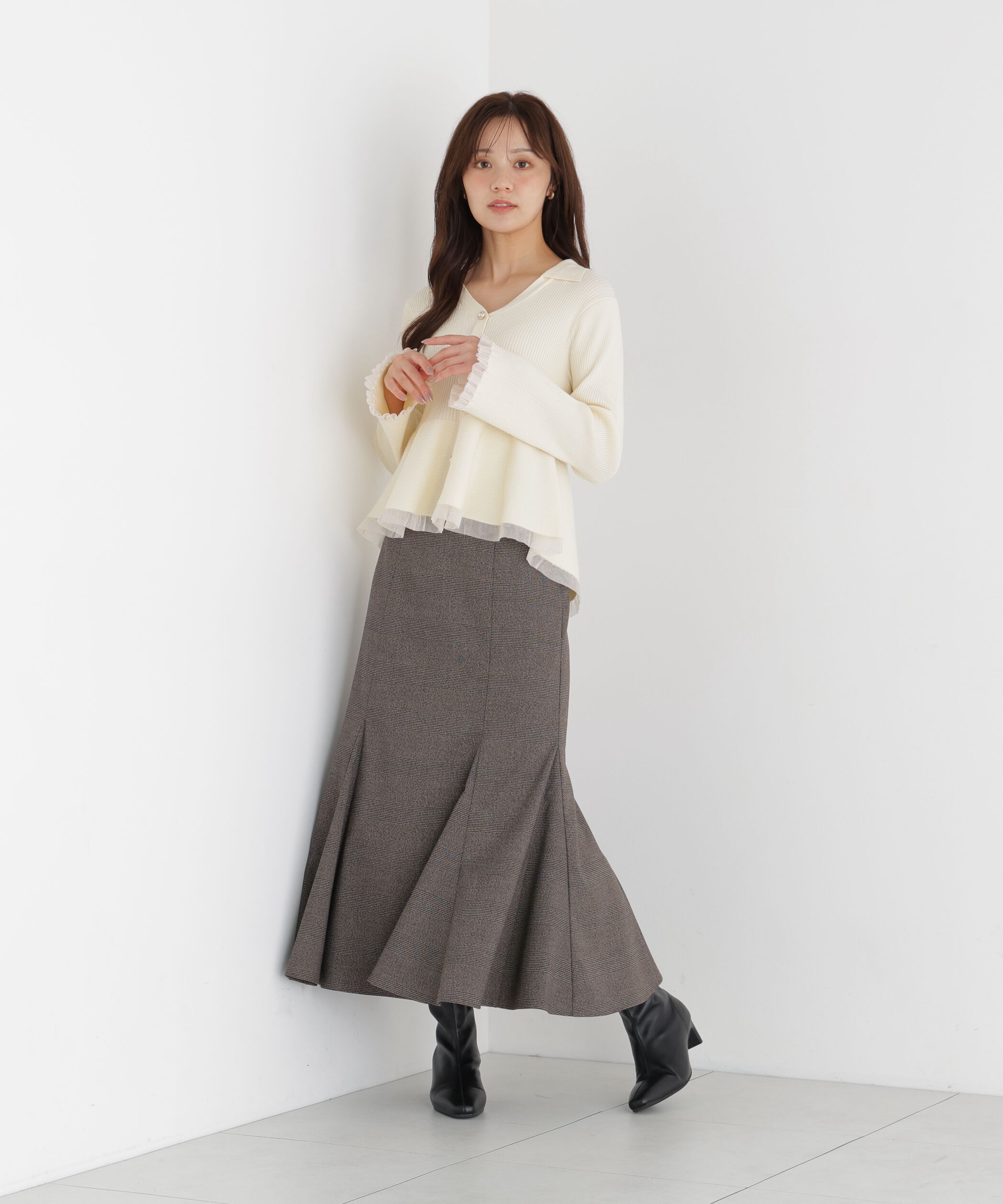 PROPORTION BODY DRESSING「シアー切り替えペプラムニット」|ニット・セーター|