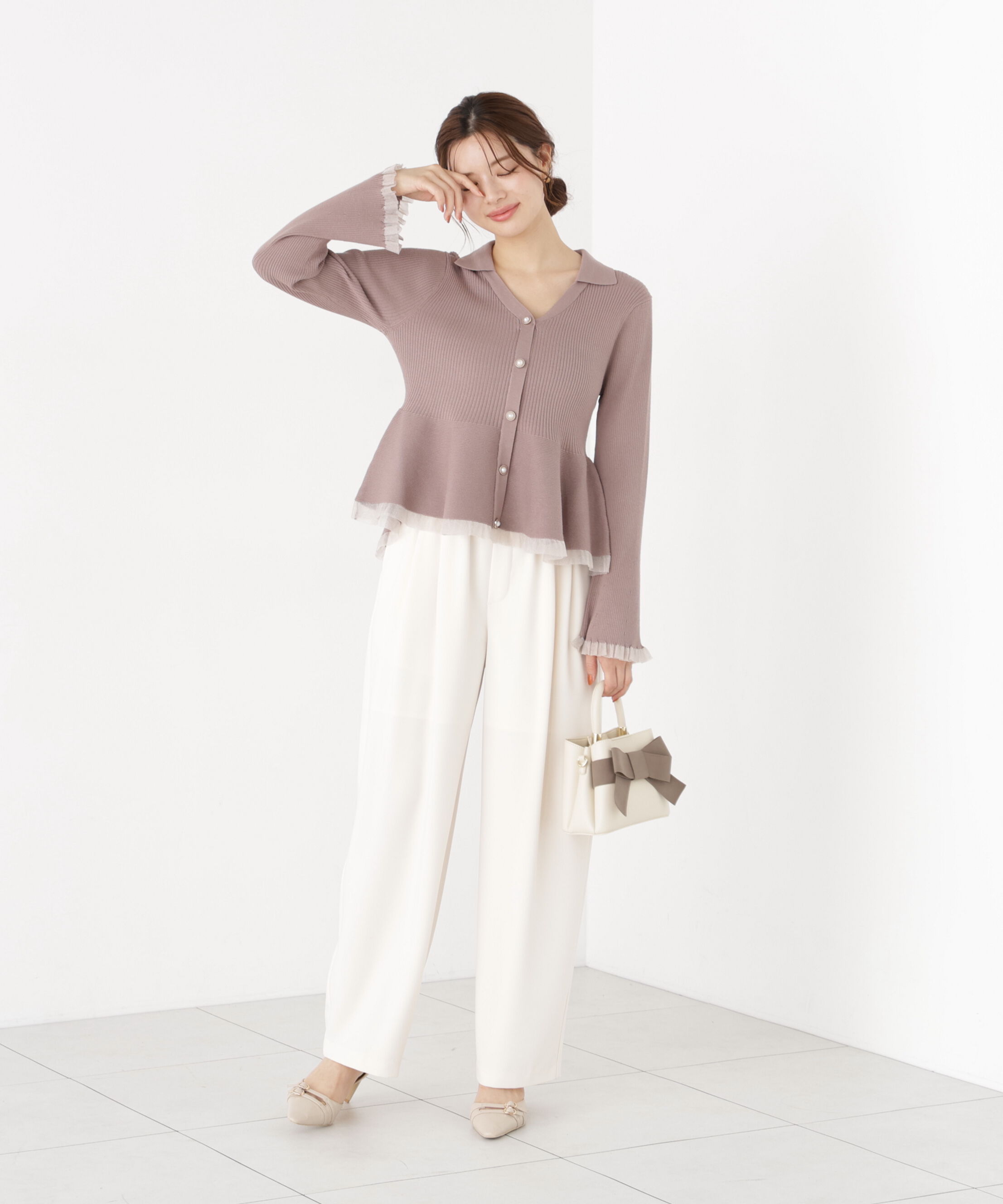 PROPORTION BODY DRESSING「シアー切り替えペプラムニット」|ニット・セーター|
