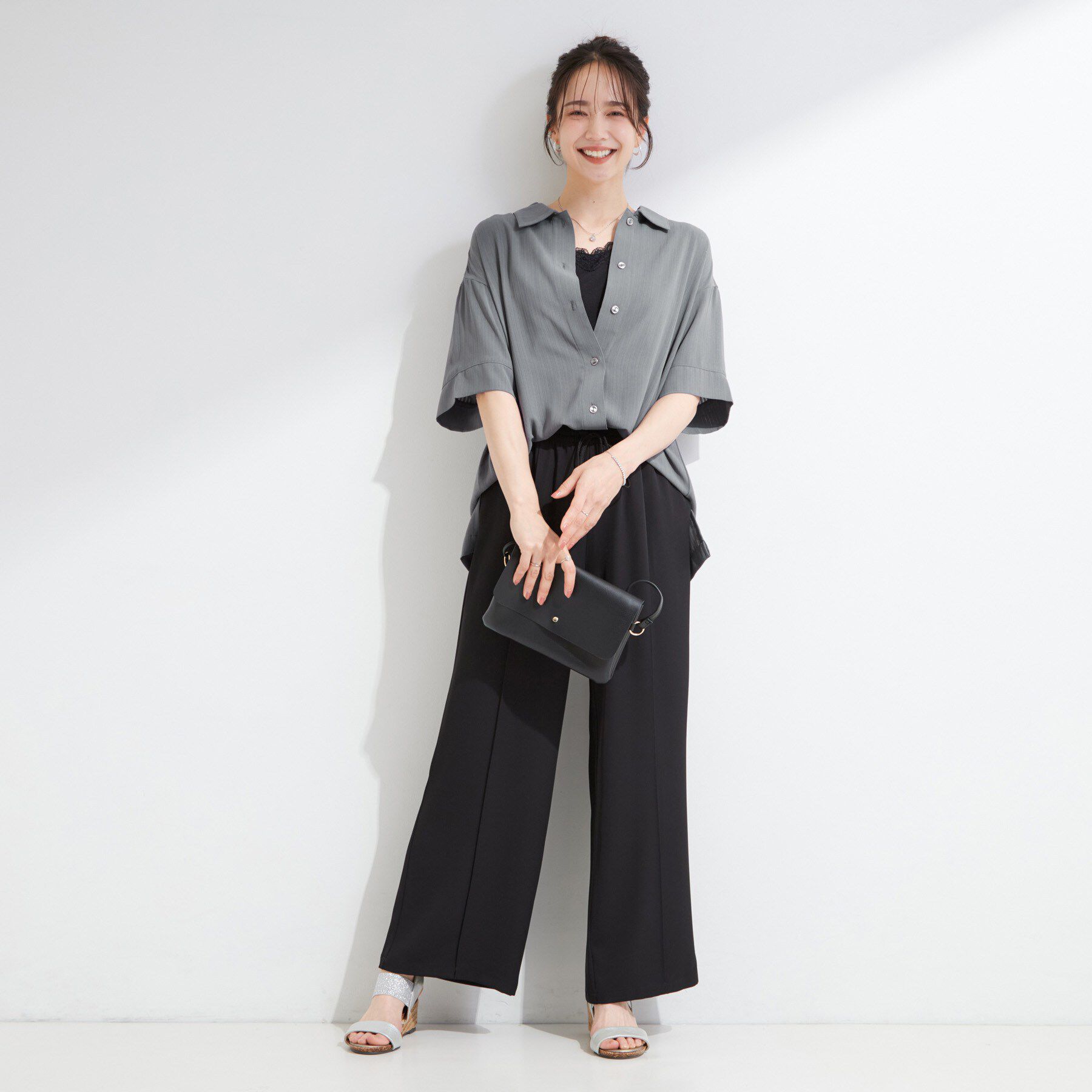 SHOO･LA･RUE「【通気性〇/UV/S-LL】洗濯後しわになりにくい とろみストライプシャツ」|シャツ・ブラウス|