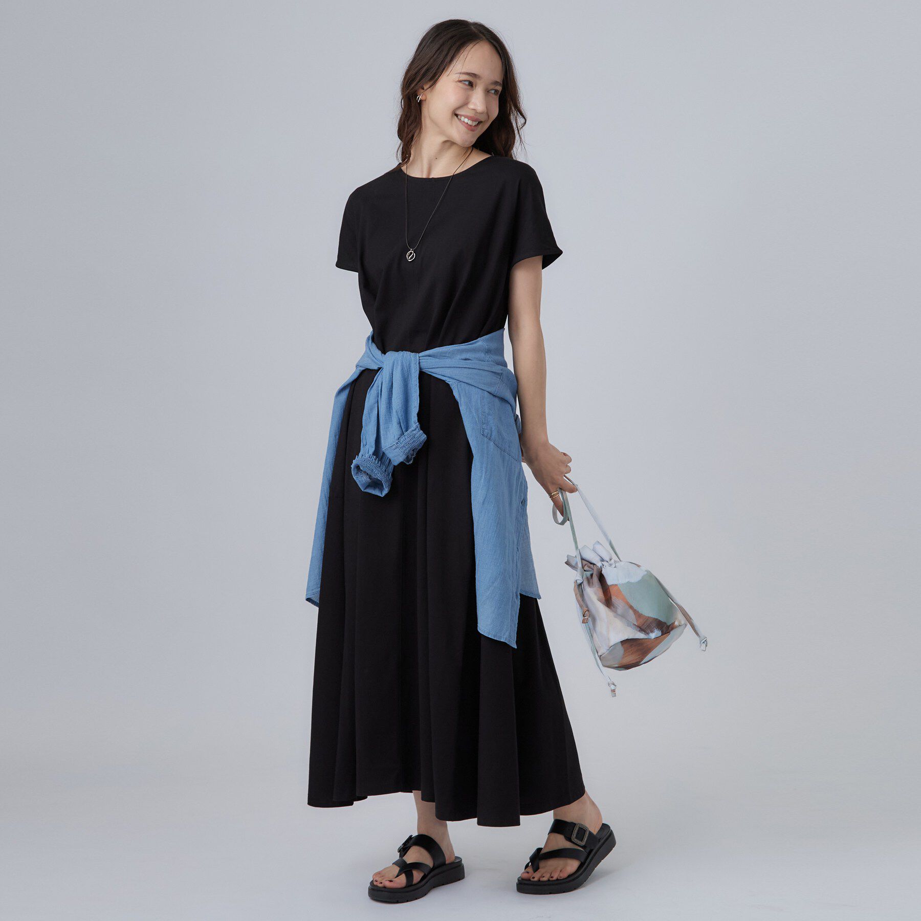 SHOO･LA･RUE「【体型カバー/洗濯機可】涼やかAラインロングワンピース」|ワンピース|