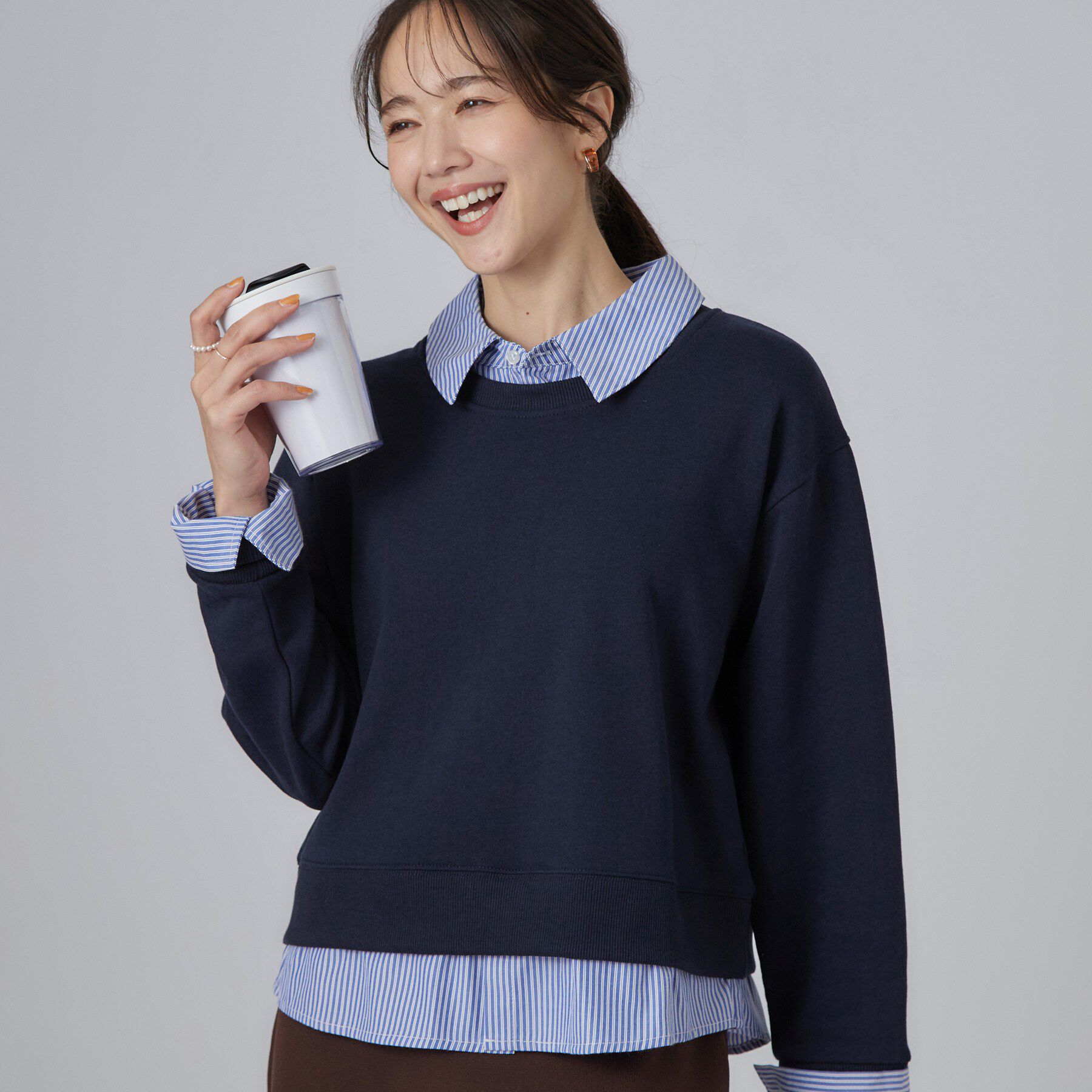 SHOO･LA･RUE「シャツレイヤードプルオーバーアソート」|Tシャツ・カットソー|ネイビー(394)