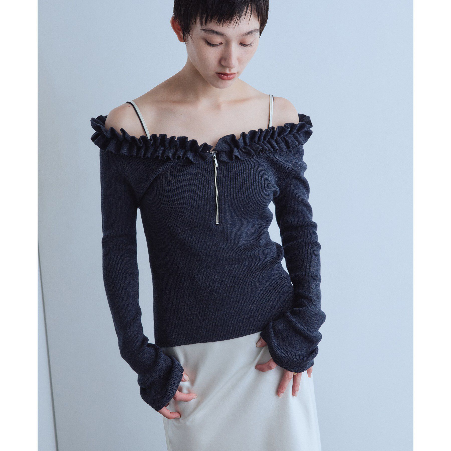 CODE A「frill frame knit」|ニット・セーター|チャコールグレー(0