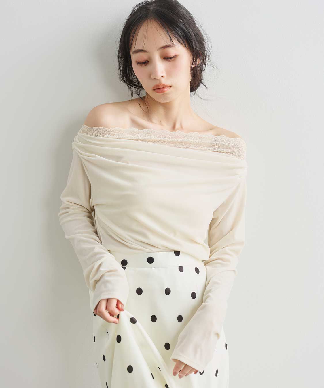 COCO DEAL「ベロアレースオフショルトップス」|Tシャツ・カットソー|