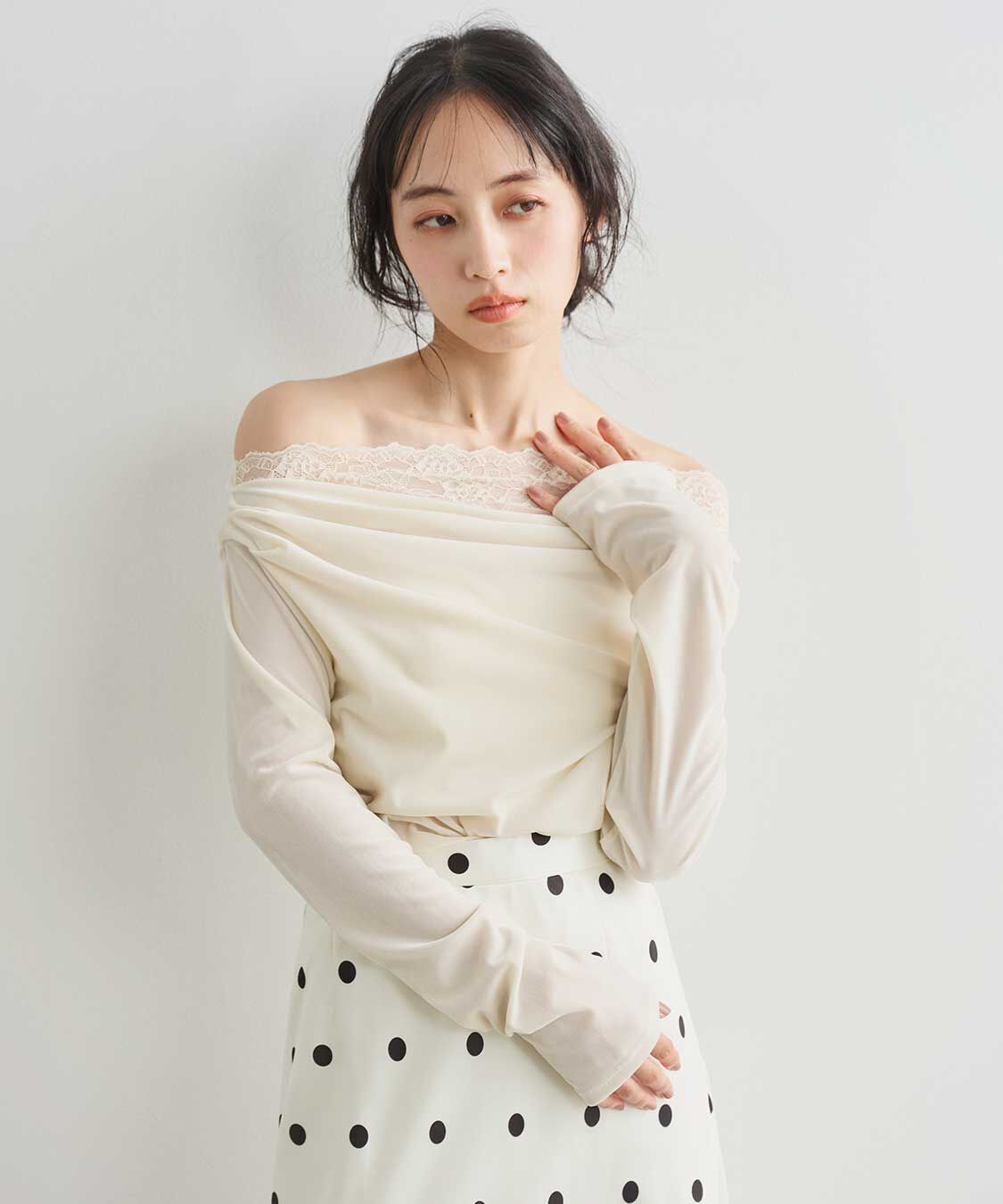 COCO DEAL「ベロアレースオフショルトップス」|Tシャツ・カットソー|