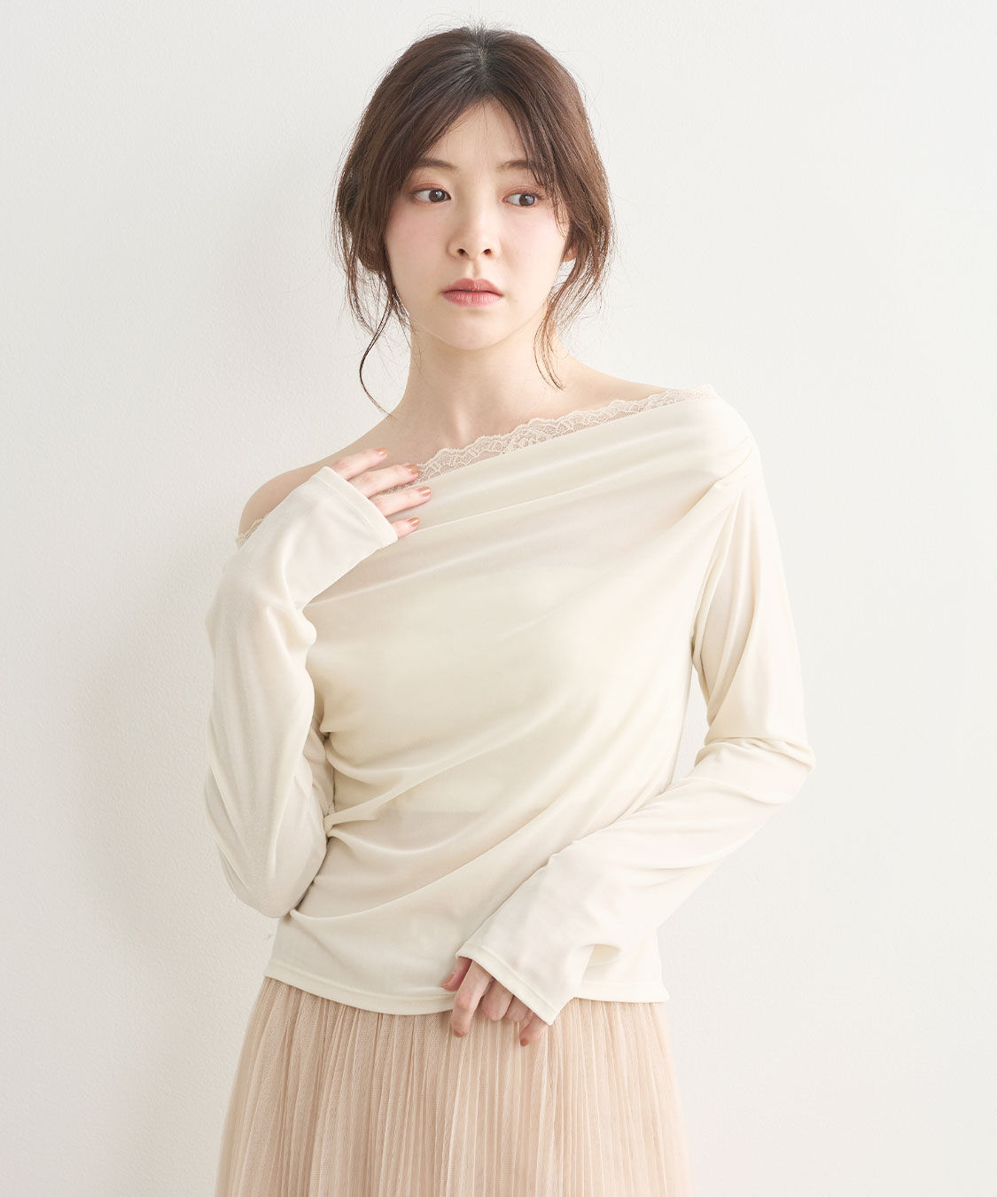 COCO DEAL「ベロアレースオフショルトップス」|Tシャツ・カットソー|