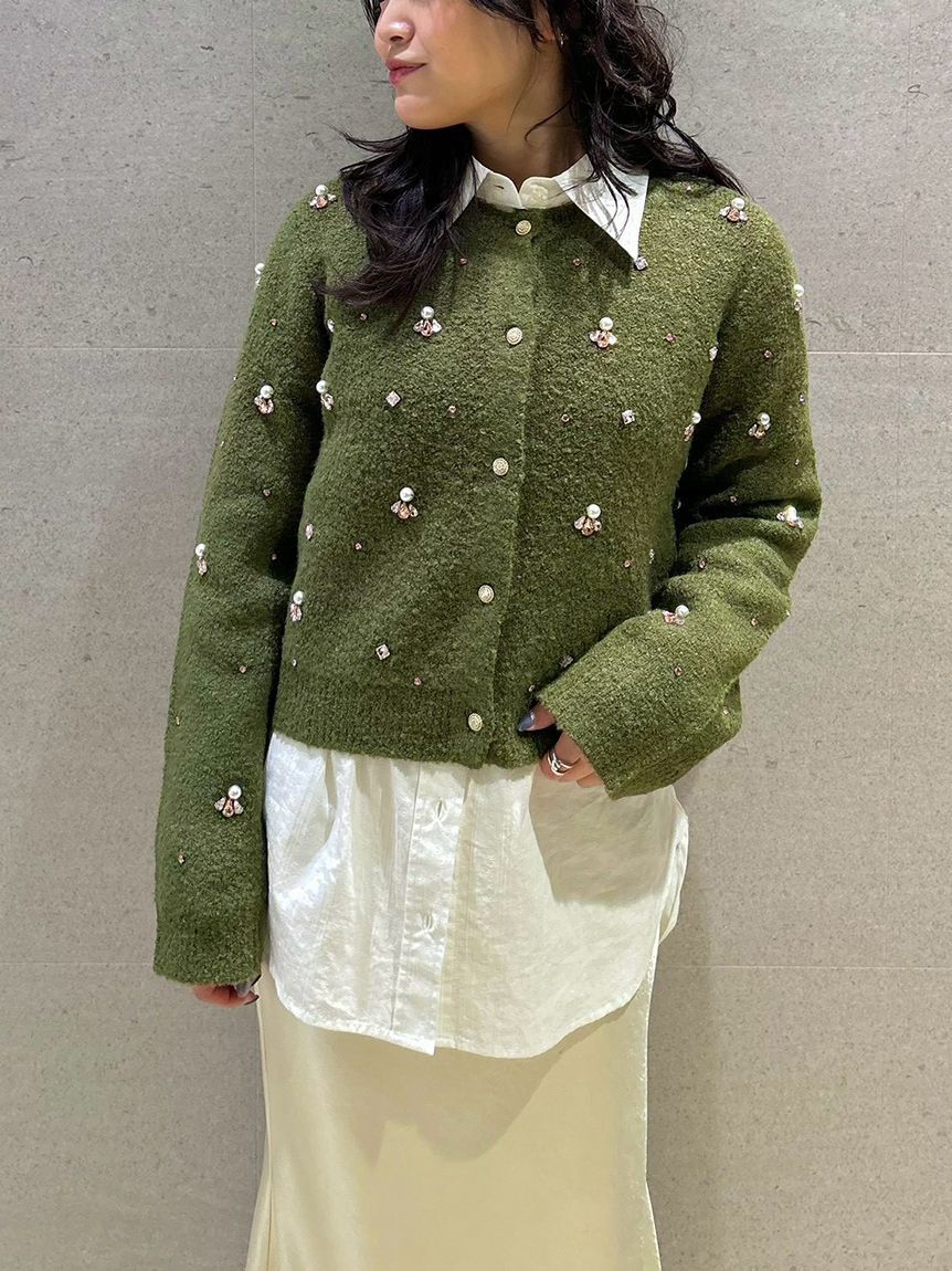 LILY BROWN「【SPECIAL PRICE】ビジューニットジャケット[L.B CANDY STOCK]」|ノーカラージャケット|