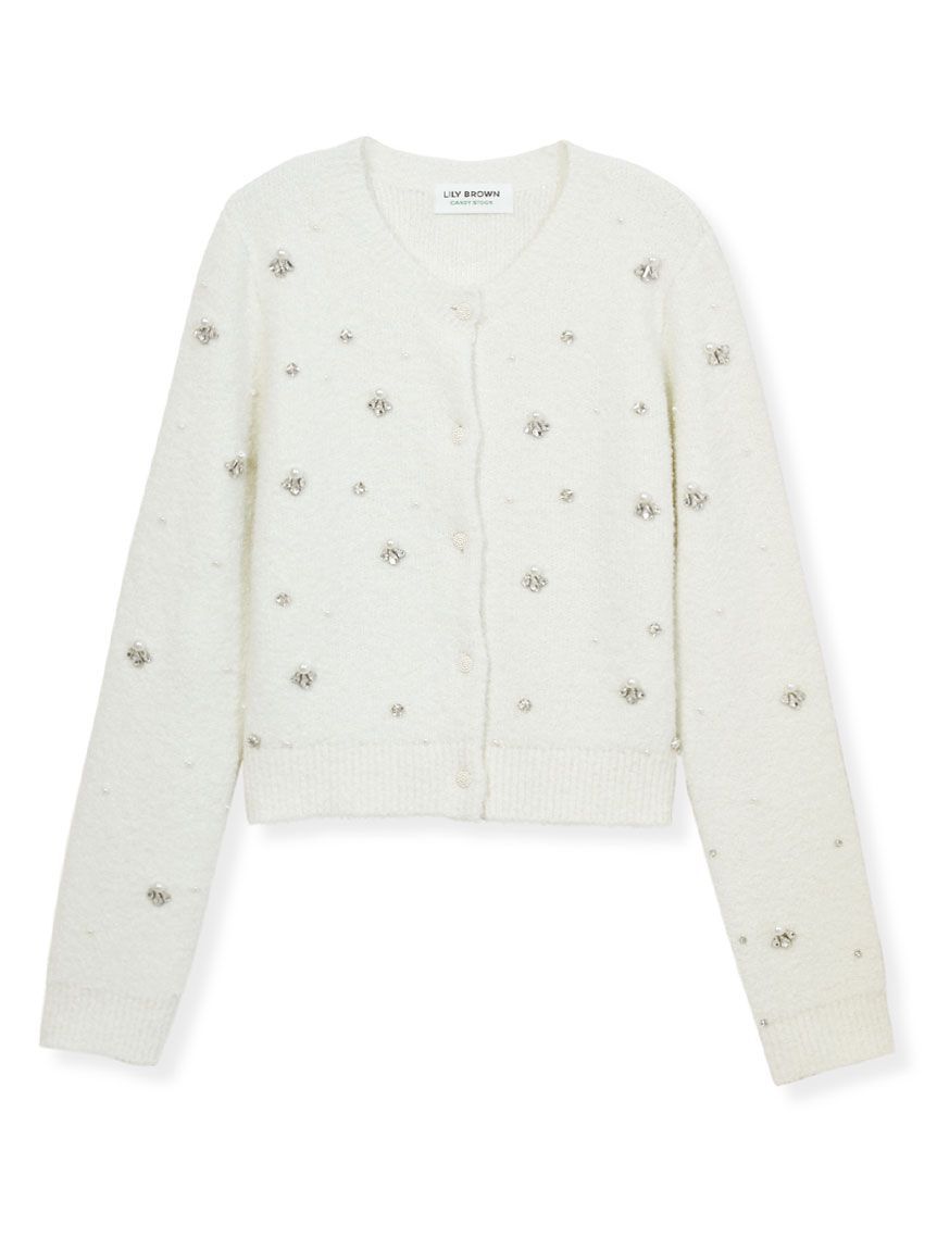 LILY BROWN「【SPECIAL PRICE】ビジューニットジャケット[L.B CANDY STOCK]」|ノーカラージャケット|