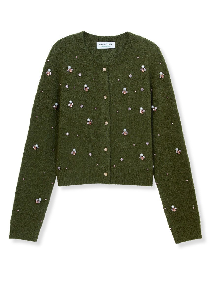 LILY BROWN「【SPECIAL PRICE】ビジューニットジャケット[L.B CANDY STOCK]」|ノーカラージャケット|