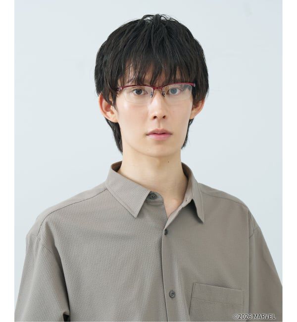  「Zoff MARVEL COLLECTION スクエア型 メガネ | 軽量 メタル 高級感 ユニセックス レンズ交換券付」|メガネ|レッド