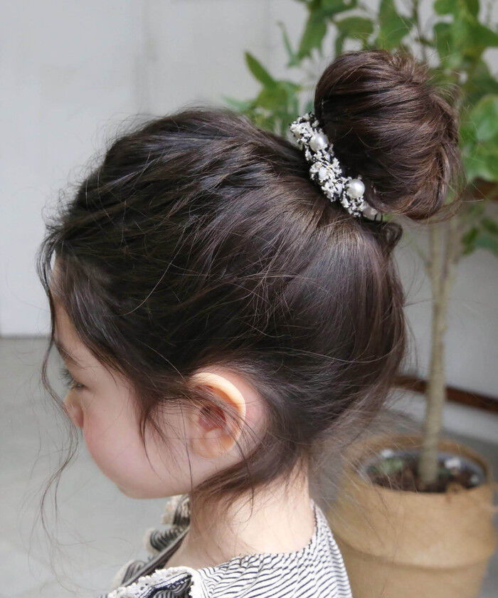BACKYARD FAMILY「Rora シュシュ キッズ 通販 ルーム 髪飾り お団子 ヘアゴム ポニーテール ツイード パール」|ヘアゴム・シュシュ|