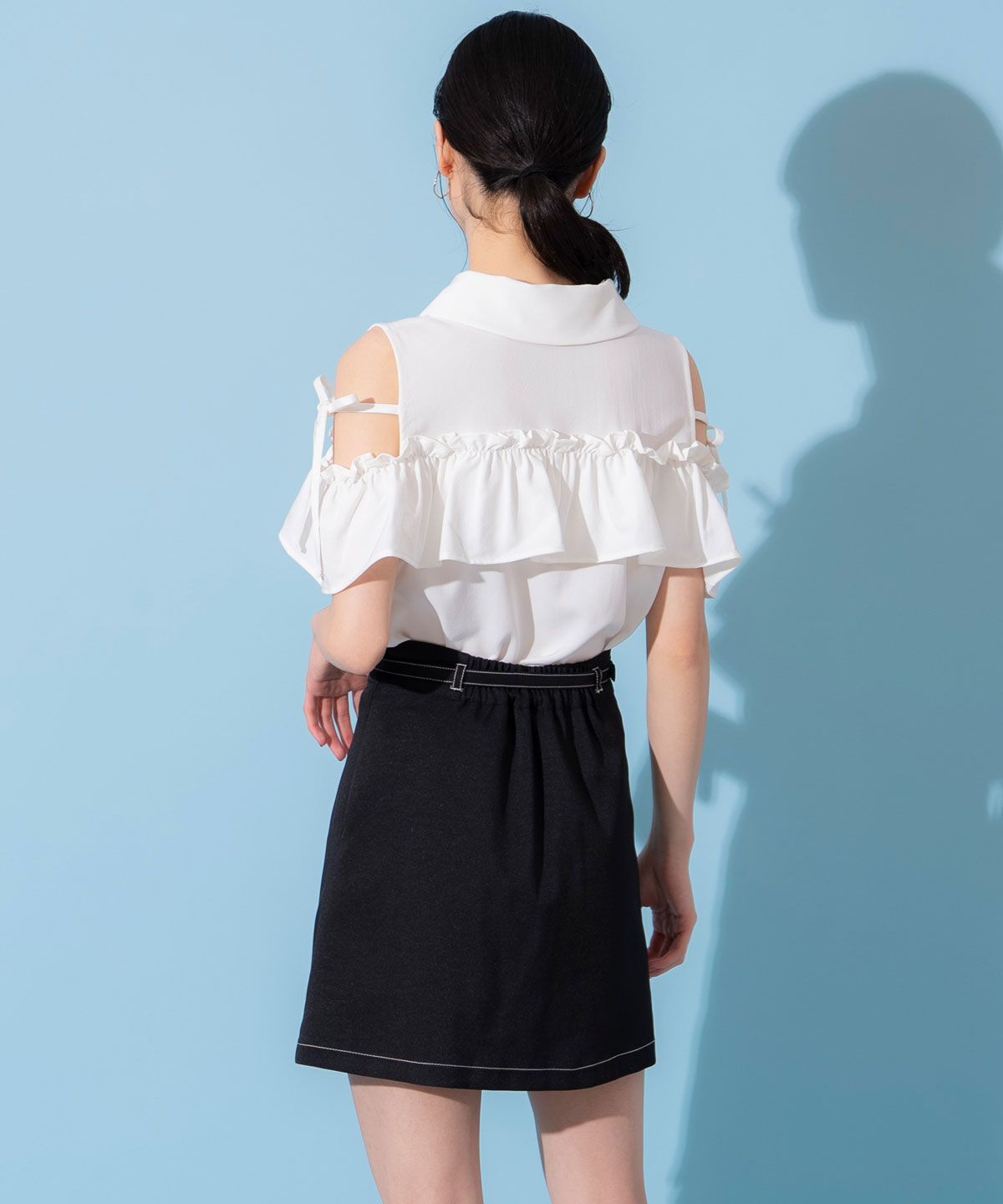 REDYAZEL「コントラストステッチミニスカート」|台形|