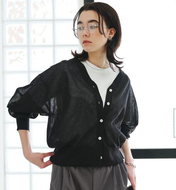 UNITED ARROWS green label relaxing「ビューティーネック2WAYカーデ ウォッシャブル」|カーディガン|BLACK