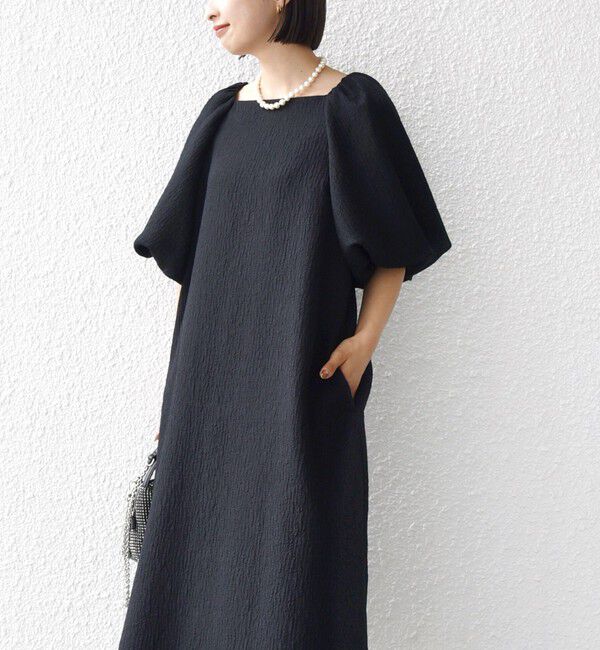 SHIPS for women「troisiemeCHACO:〈手洗い可能〉ジャカード パフ スリーブ（セレモニー対応可）」|ワンピース|