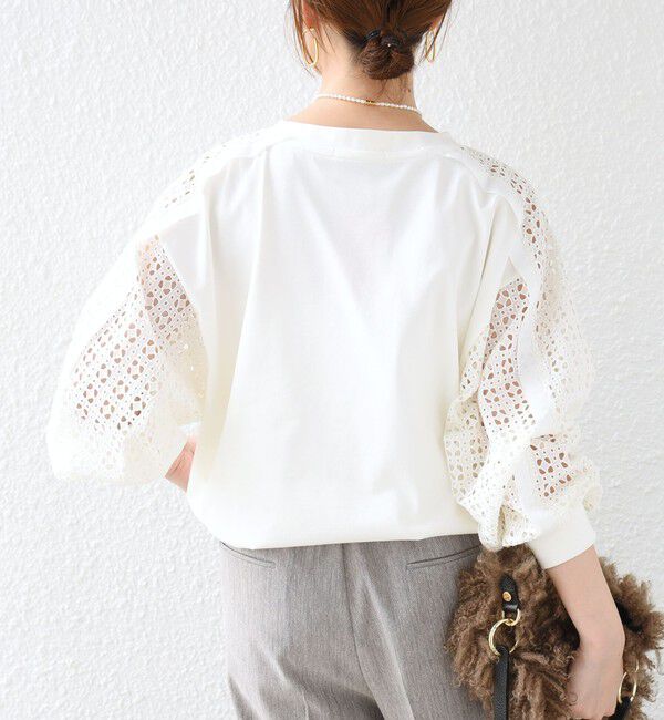 SHIPS for women「【WEB限定】〈手洗い可能〉レース コンビ カットソー」|Tシャツ・カットソー|