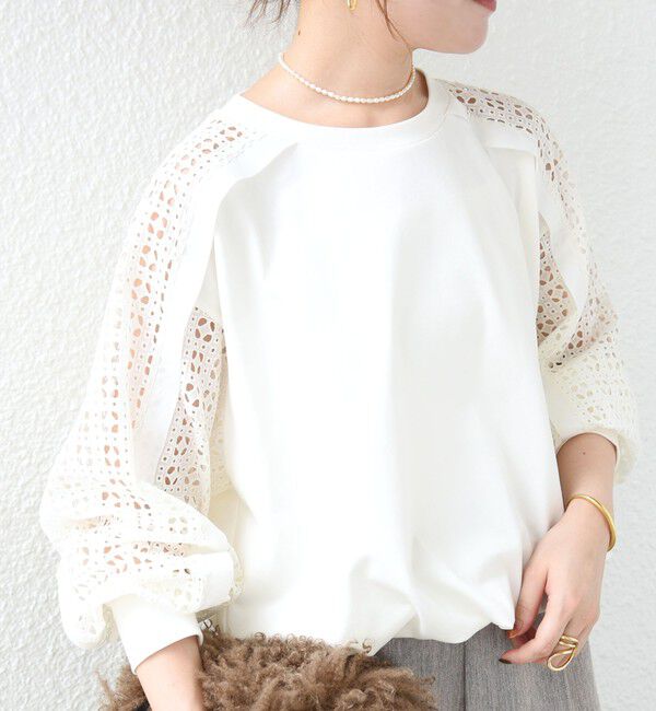 SHIPS for women「【WEB限定】〈手洗い可能〉レース コンビ カットソー」|Tシャツ・カットソー|