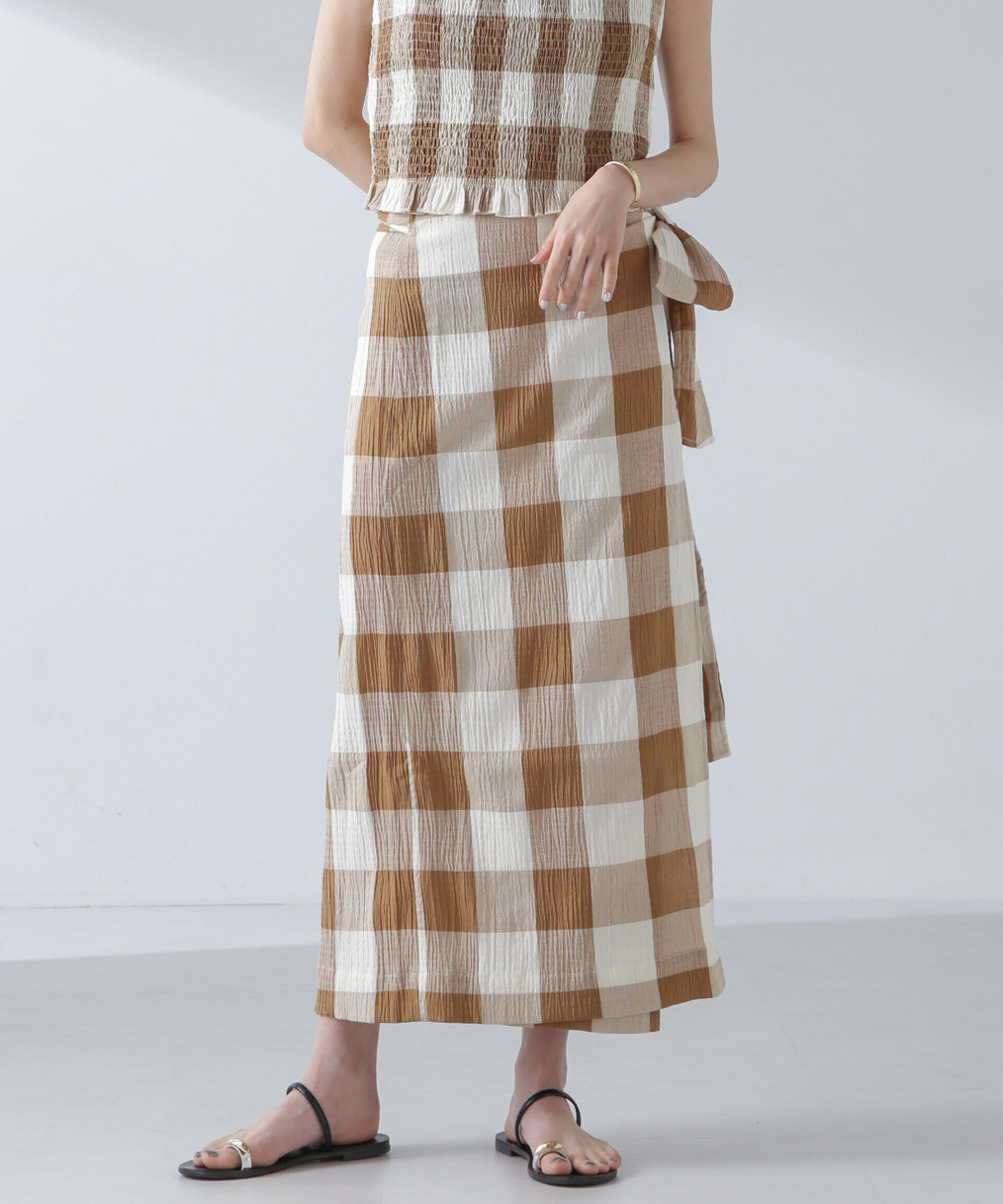 nano･universe「RITA ROW/Checkered pareo skirt」|スカート|ブラウン
