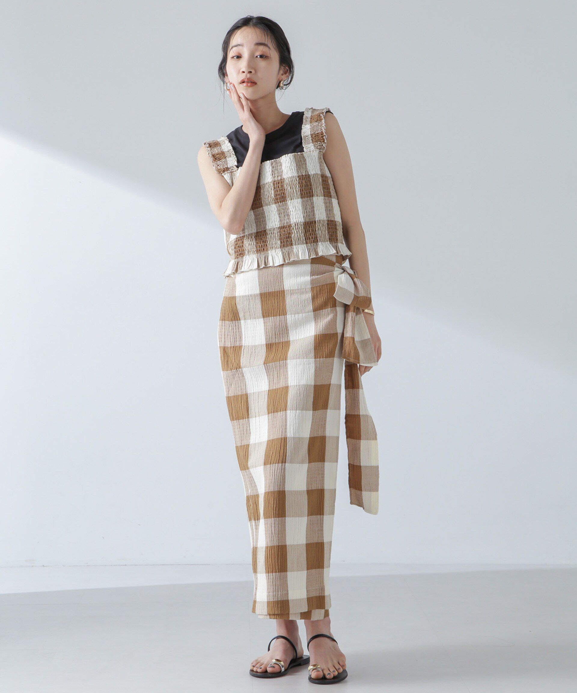 nano･universe「RITA ROW/Checkered pareo skirt」|スカート|