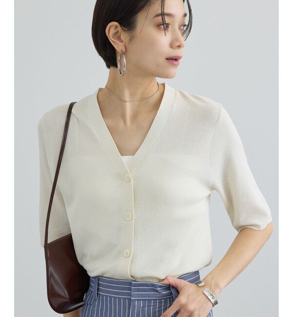 SALON adam et rope'「LOTUS ハーフスリーブVネックカーディガン / アンサンブル対応」|カーディガン|オフホワイト(15)