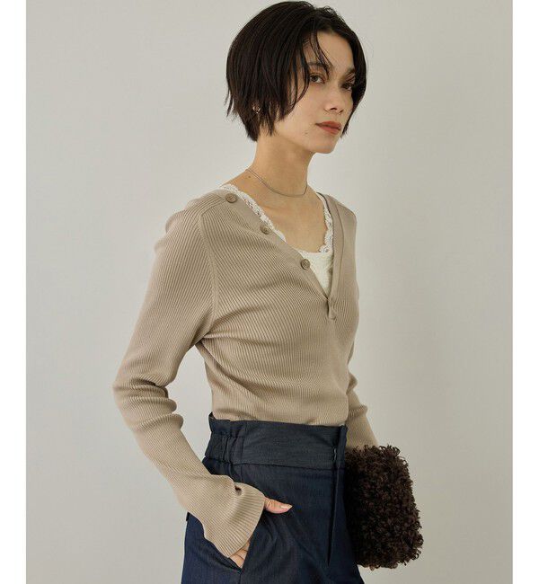 SALON adam et rope'「ウォッシャブルシルクリブVネックカーディガン / アンサンブル対応」|カーディガン|キャメル(25)