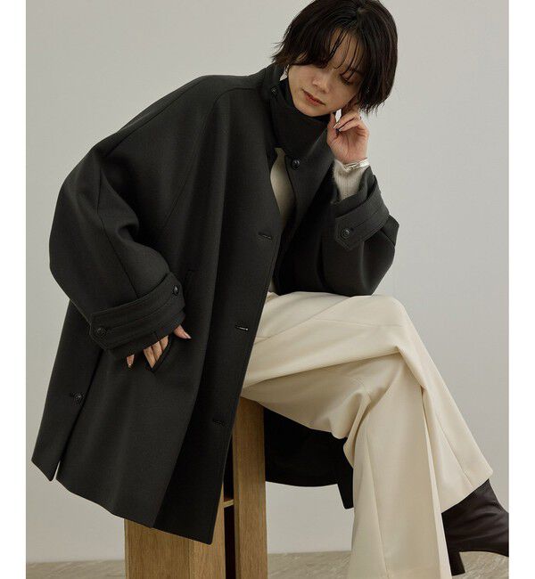 SALON adam et rope'「ウールメルトンテントシルエットコート」|ステンカラーコート|カーキー(36)