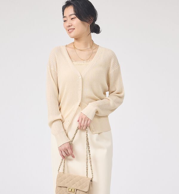 Rouge vif「【一部店舗限定】レースキャミ付きニットアンサンブル/カーディガン/レーストップス」|カーディガン|