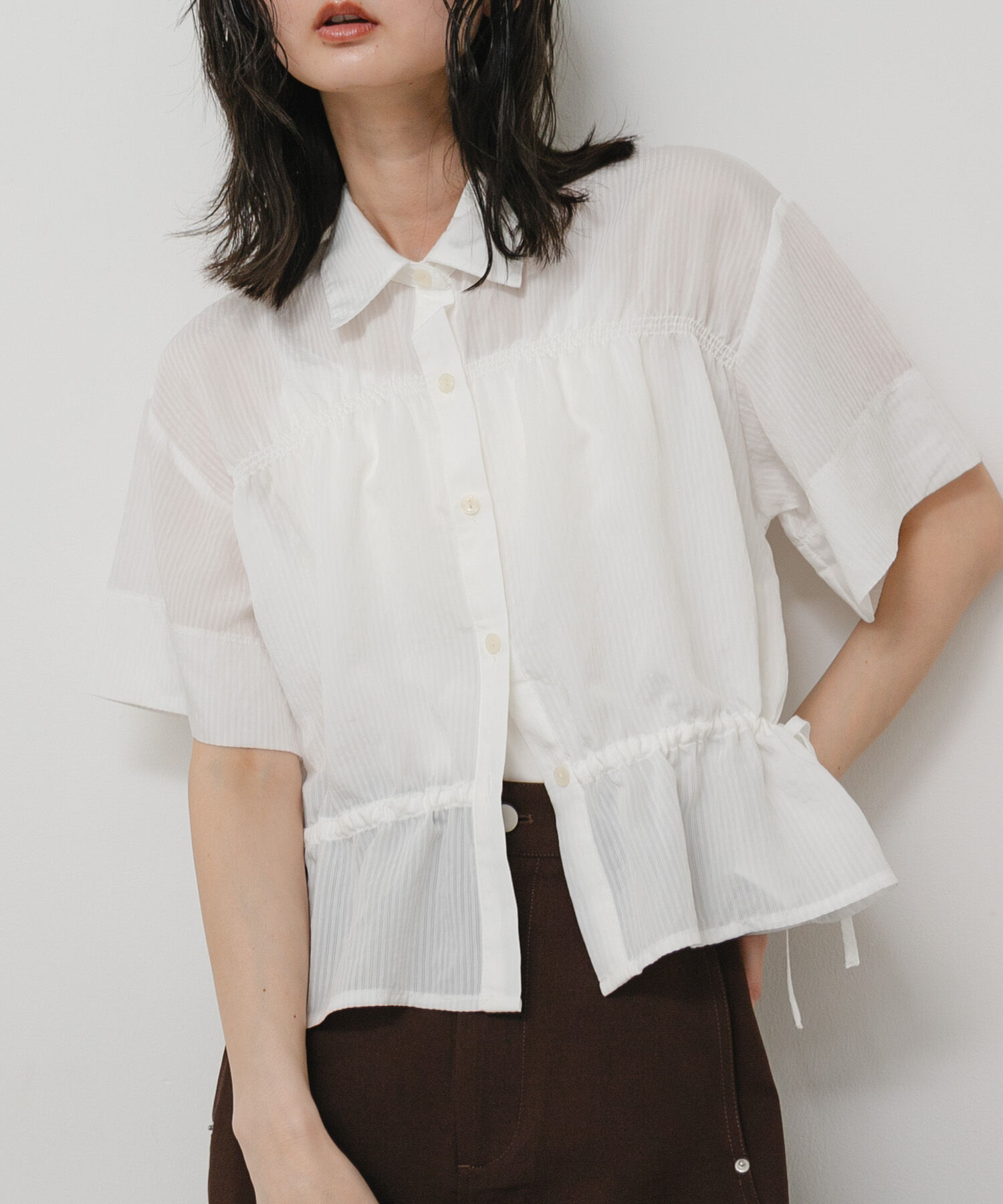SENSE OF PLACE by URBAN RESEARCH「クロップドペプラムシャーリングシャツ」|シャツ・ブラウス|ホワイト系その他