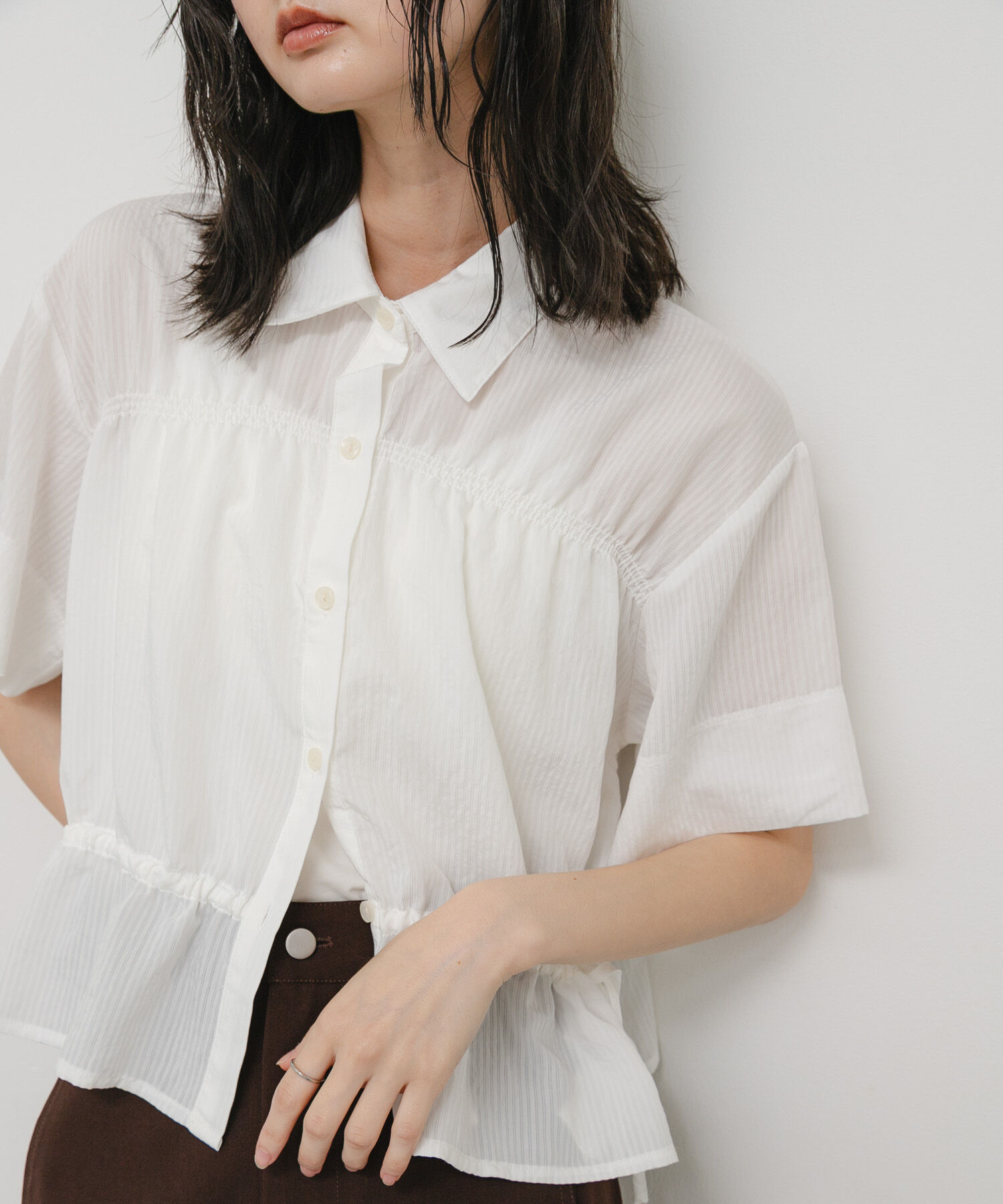 SENSE OF PLACE by URBAN RESEARCH「クロップドペプラムシャーリングシャツ」|シャツ・ブラウス|