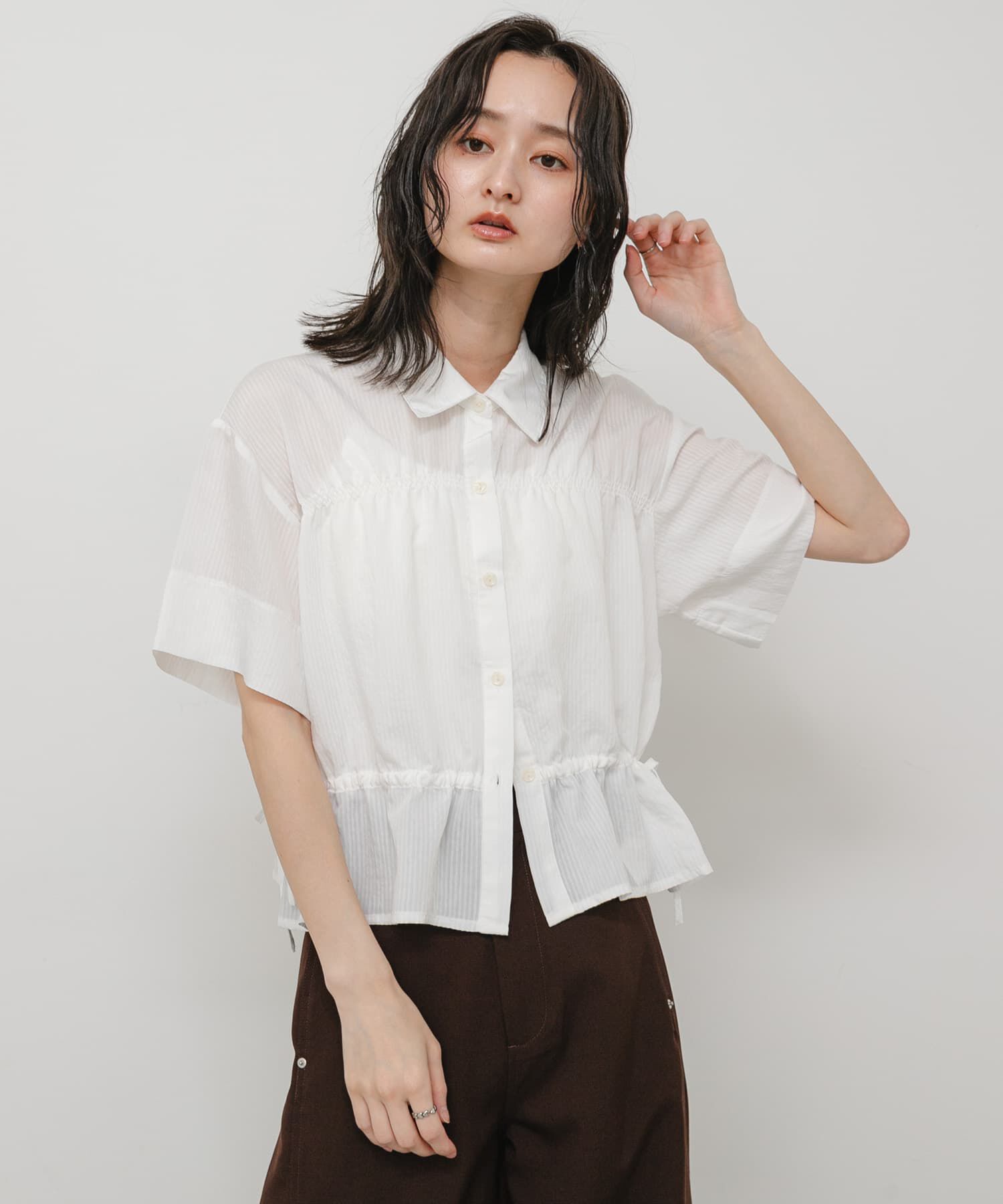 SENSE OF PLACE by URBAN RESEARCH「クロップドペプラムシャーリングシャツ」|シャツ・ブラウス|