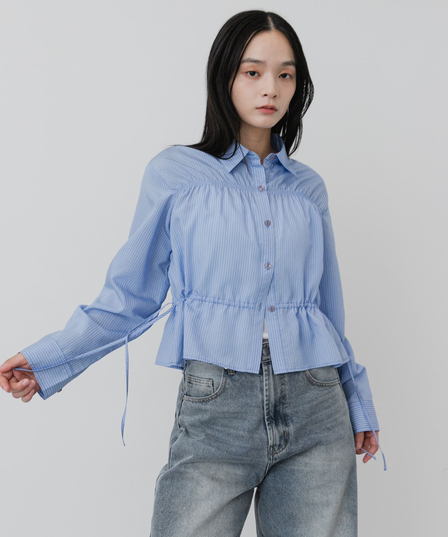SENSE OF PLACE by URBAN RESEARCH「クロップドギャザーシャーリングシャツ」|シャツ・ブラウス|ブルー系その他