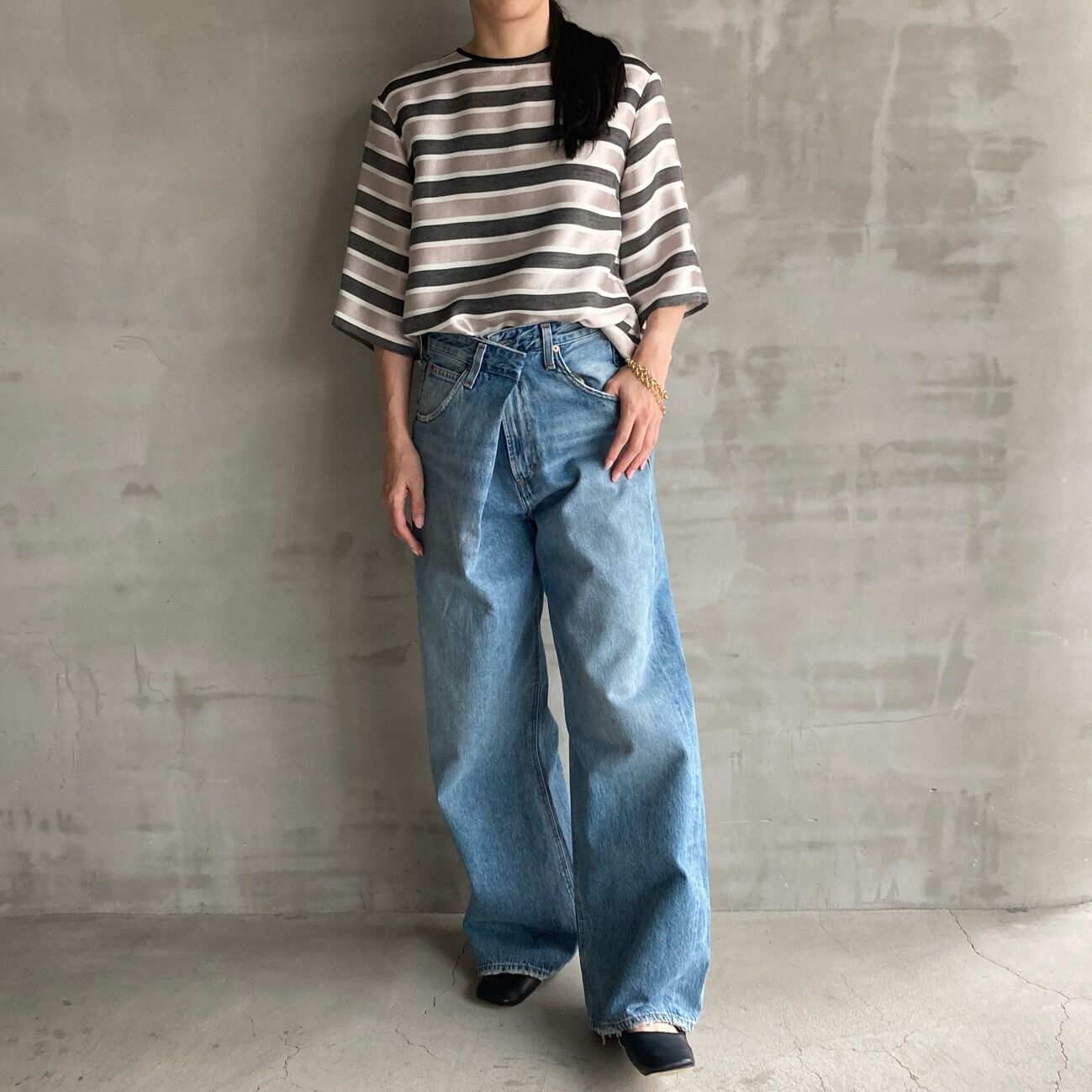 HELIOPOLE「HELIOPOLE GLITTER STRIPE TEE BLOUSE」|シャツ・ブラウス|