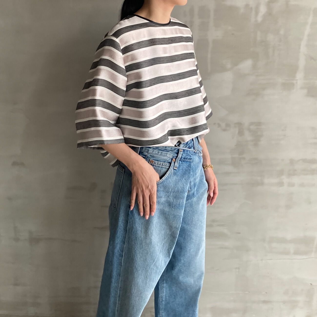 HELIOPOLE「HELIOPOLE GLITTER STRIPE TEE BLOUSE」|シャツ・ブラウス|