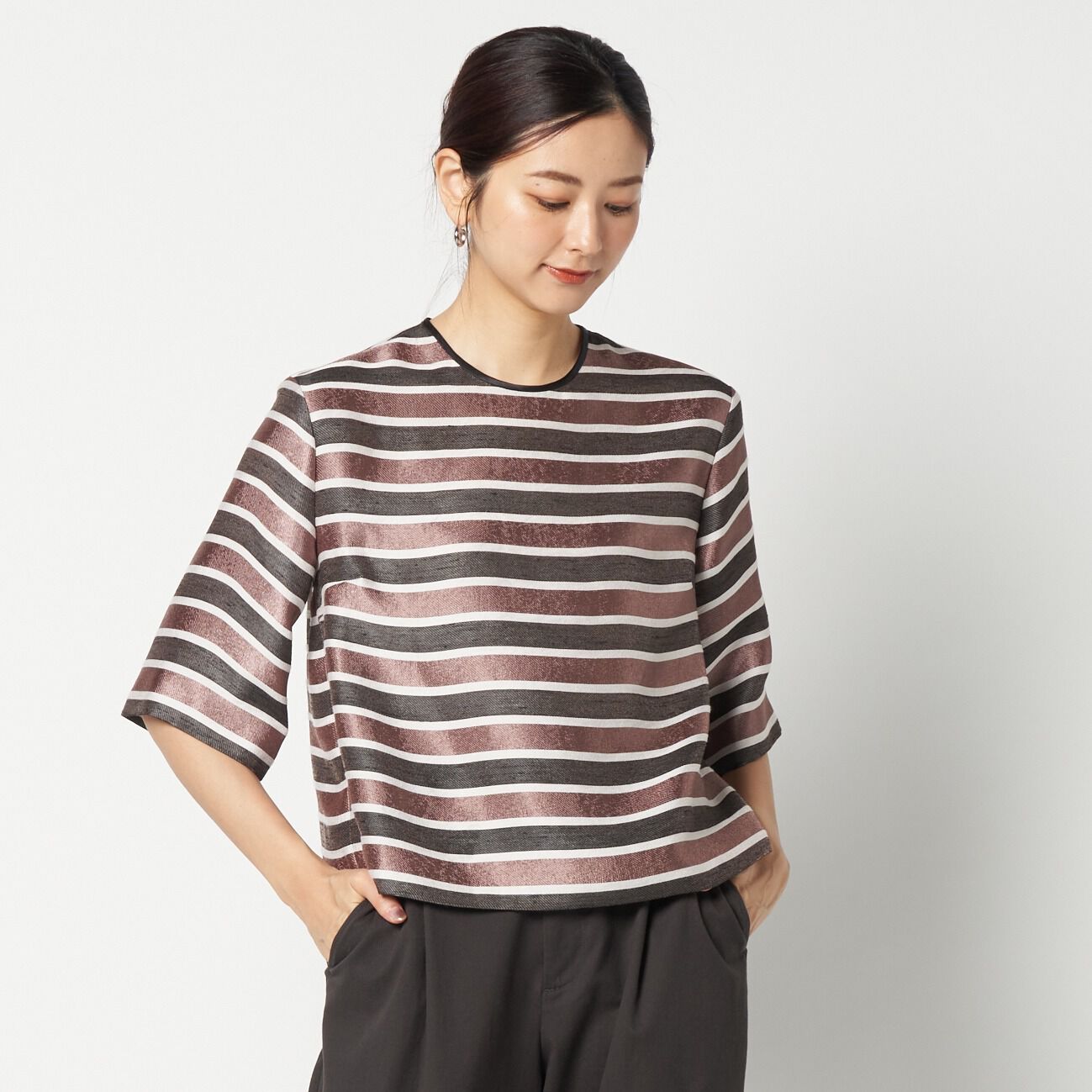HELIOPOLE「HELIOPOLE GLITTER STRIPE TEE BLOUSE」|シャツ・ブラウス|